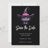 Cute Black Cat Wearing a Witch's Hat