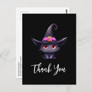 Cute Black Cat Wearing a Witch's Hat Thank You Postcard