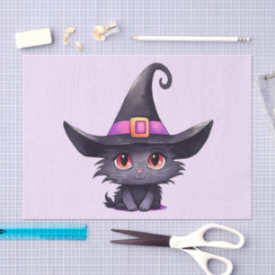 Cute Black Cat Wearing a Witch's Hat Tissue Paper