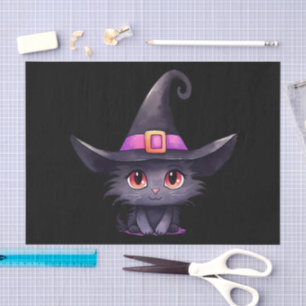 Cute Black Cat Wearing a Witch's Hat Tissue Paper