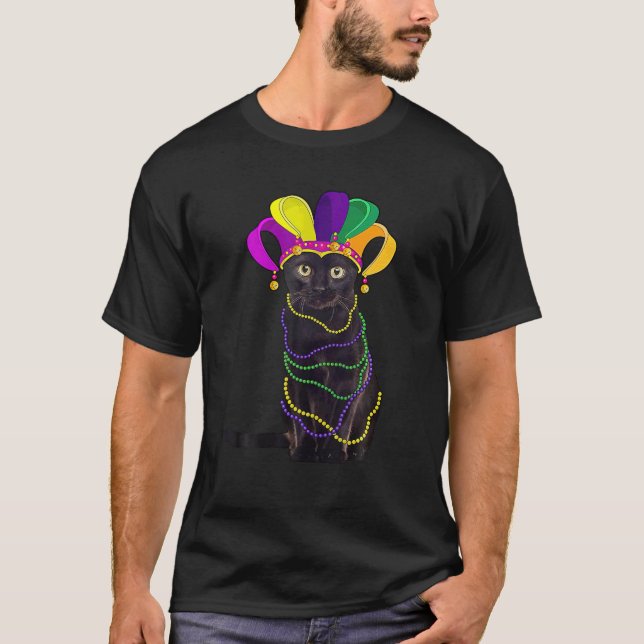 Cute Black Cat Wearing Carnival Mask Mardi Gras Ca T-Shirt (Front)