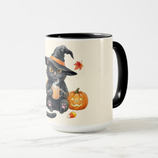 Cute Black Cat Witch Halloween Kawaii Mug