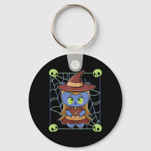 Cute Black Cat Witch Hat And Magic Esoteric For Keychain