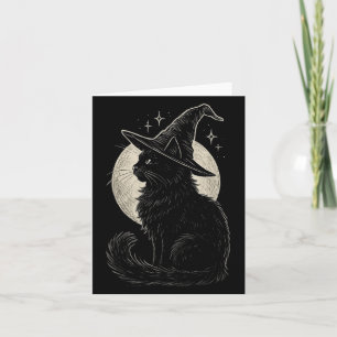 Cute Black Cat Witch Hat Moon Retro Coquette Boho  Card