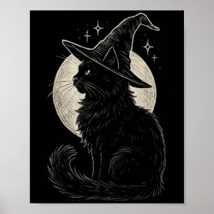 Cute Black Cat Witch Hat Moon Retro Coquette Boho  Poster
