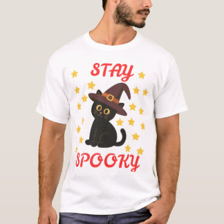 Cute Black Cat Witch Stay Spooky Halloween Design T-Shirt