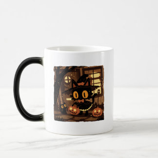 Cute Black Cat Witch with Pumpkin Bucket Magic Mug