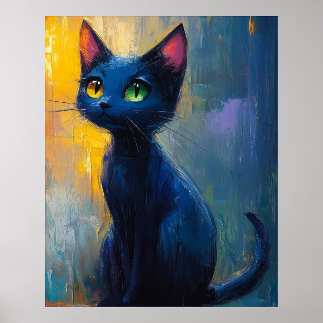 Cute black cat with 2 eye colors poster (Front)