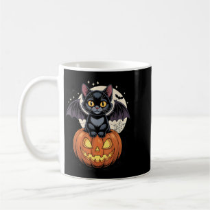 Cute Black Cat With Bat Wings Jack O Lantern Kitty Coffee Mug