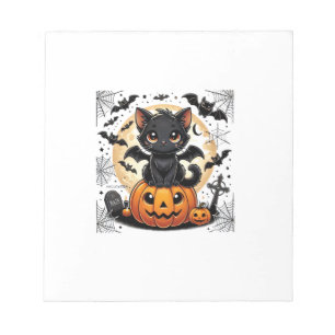 Cute Black Cat With Bat Wings Pumpkin Women Men Ha Notepad