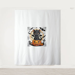 Cute Black Cat With Bat Wings Pumpkin Women Men Ha Tapestry
