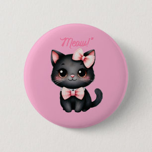 Cute Black Cat with Bow for Halloween Decoration 2 Inch Round Button