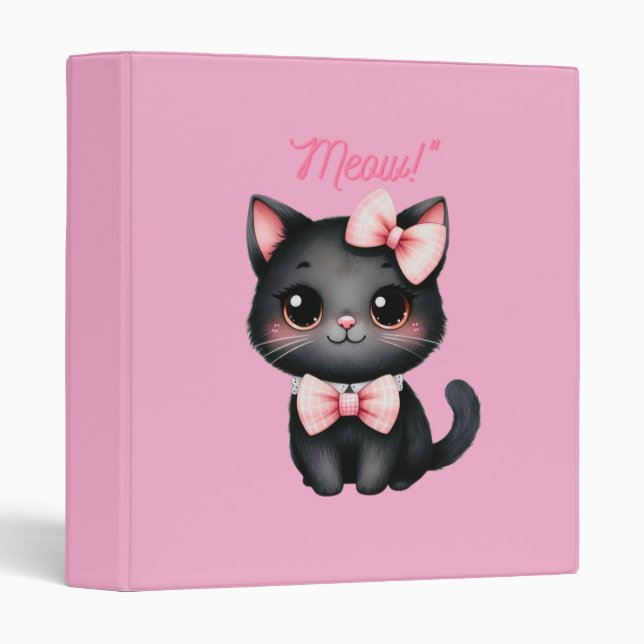 Cute Black Cat with Bow for Halloween Decoration Binder (Front/Spine)