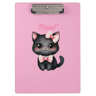 Cute Black Cat with Bow for Halloween Decoration Clipboard