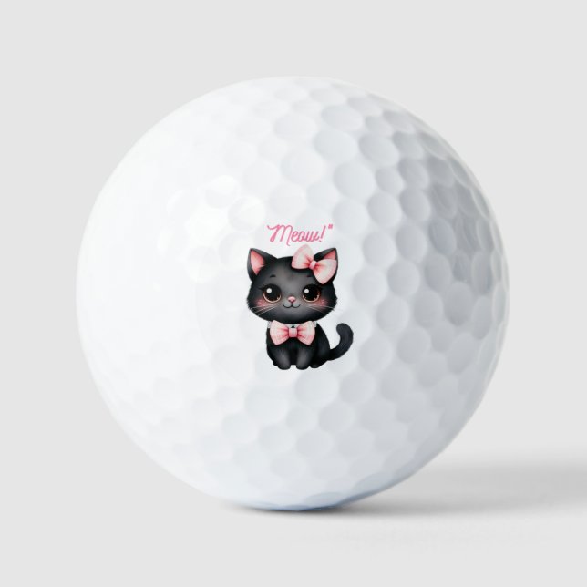 Cute Black Cat with Bow for Halloween Decoration Golf Balls (Front)