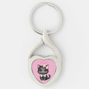 Cute Black Cat with Bow for Halloween Decoration Keychain
