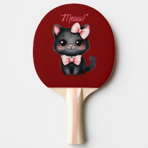 Cute Black Cat with Bow for Halloween Decoration Ping Pong Paddle