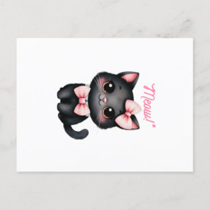 Cute Black Cat with Bow for Halloween Decoration Postcard