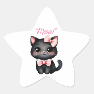 Cute Black Cat with Bow for Halloween Decoration Star Sticker