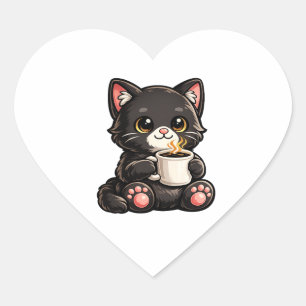 Cute Black Cat with Coffee Heart Sticker