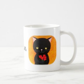 Cute Black Cat with Flowers Cat Lover Custom name Coffee Mug