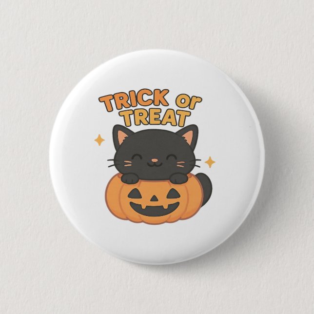 Cute Black Cat with Glowing Green Eyes on Pumpkin  2 Inch Round Button (Front)