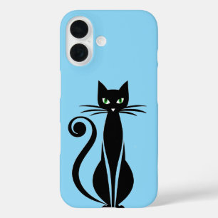 Cute Black Cat With Green Eyes iPhone 16 Case