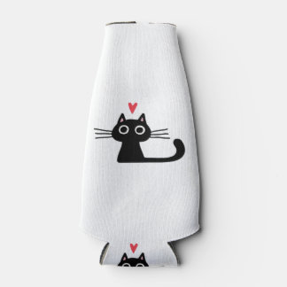 Cute Black Cat with Heart  Kitten Valentine Classi Bottle Cooler