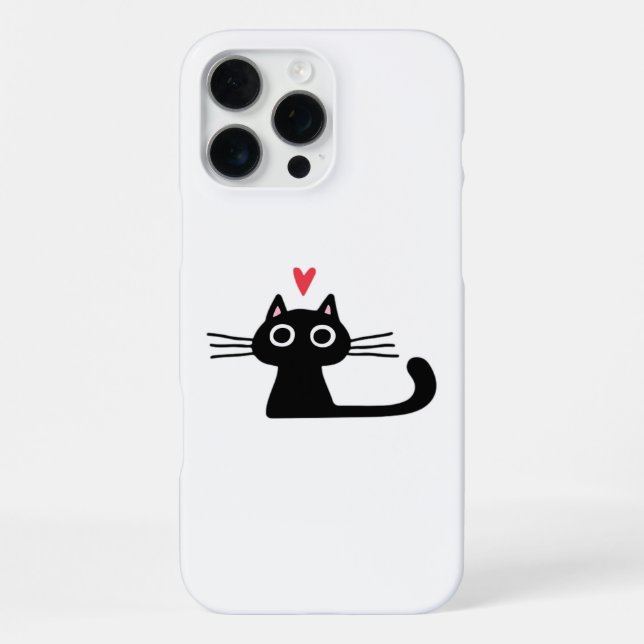 Cute Black Cat with Heart  Kitten Valentine Classi iPhone Case (Back)