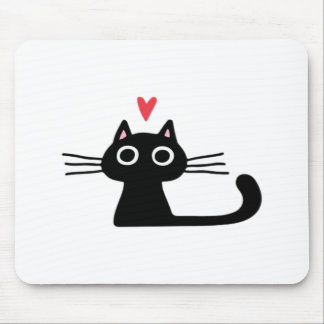 Cute Black Cat with Heart  Kitten Valentine Classi Mouse Pad