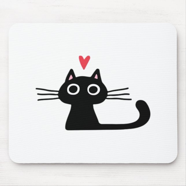 Cute Black Cat with Heart  Kitten Valentine Classi Mouse Pad (Front)