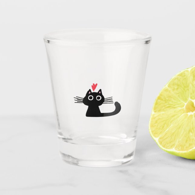 Cute Black Cat with Heart  Kitten Valentine Classi Shot Glass (Front)
