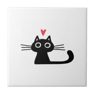 Cute Black Cat with Heart  Kitten Valentine Classi Tile