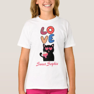Cute Black Cat with Heart Sunglasses & Cupcake  T-Shirt