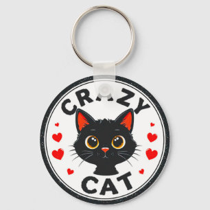 Cute Black Cat with Hearts Keychain