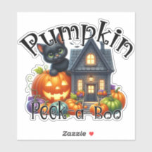 Cute Black Cat with Pumpkin Peek-a-Boo Halloween