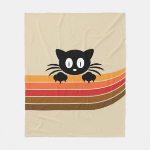Cute black cat with retro stripes fleece blanket