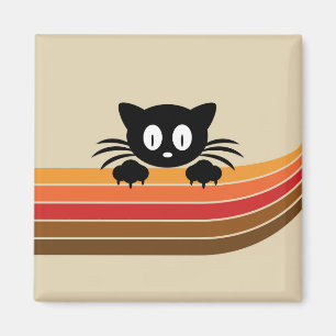 Cute black cat with retro stripes magnet