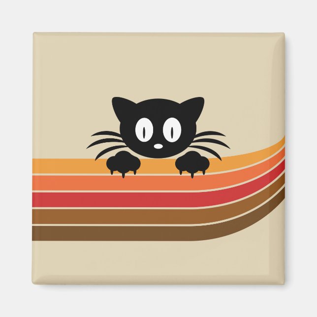 Cute black cat with retro stripes magnet (Front)