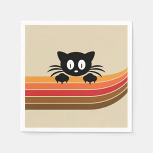 Cute black cat with retro stripes napkin