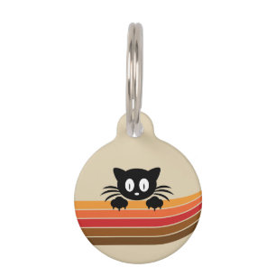Cute black cat with retro stripes pet tag