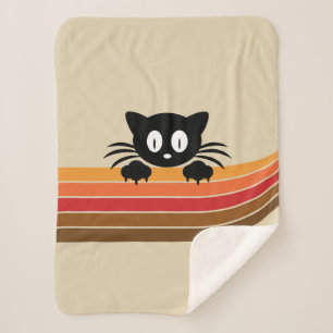 Cute black cat with retro stripes  sherpa blanket
