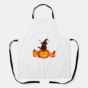Cute Black Cat with Witch Hat, Bats & Pumpkins – H Apron