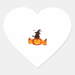Cute Black Cat with Witch Hat, Bats & Pumpkins – H Heart Sticker