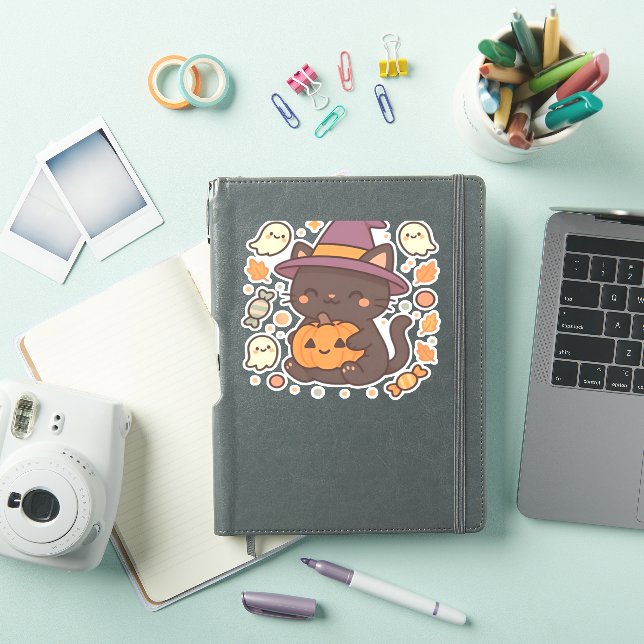 Cute Black Cat with Witch Hat – Kawaii Halloween A (iPad Cover)