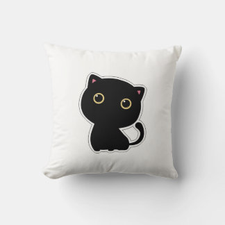 Cute black cat with yellow eyes pillow