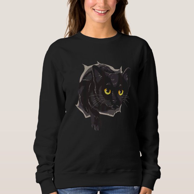 Cute black cat with yellow eyes   sweatshirt (Front)