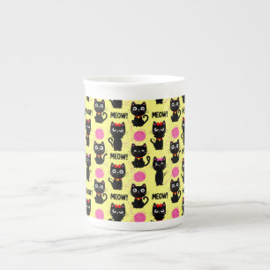 🐾 Cute Black Cat Yarn Playful Cozy Cat Lover Bone China Mug