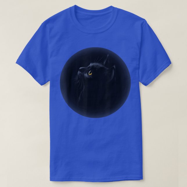 Cute Black Cat Yellow Eyes Shadowed Moon Cat  T-Shirt (Design Front)
