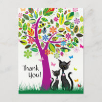 Cute Black Cats and Colourful Flower Tree Thank Yo